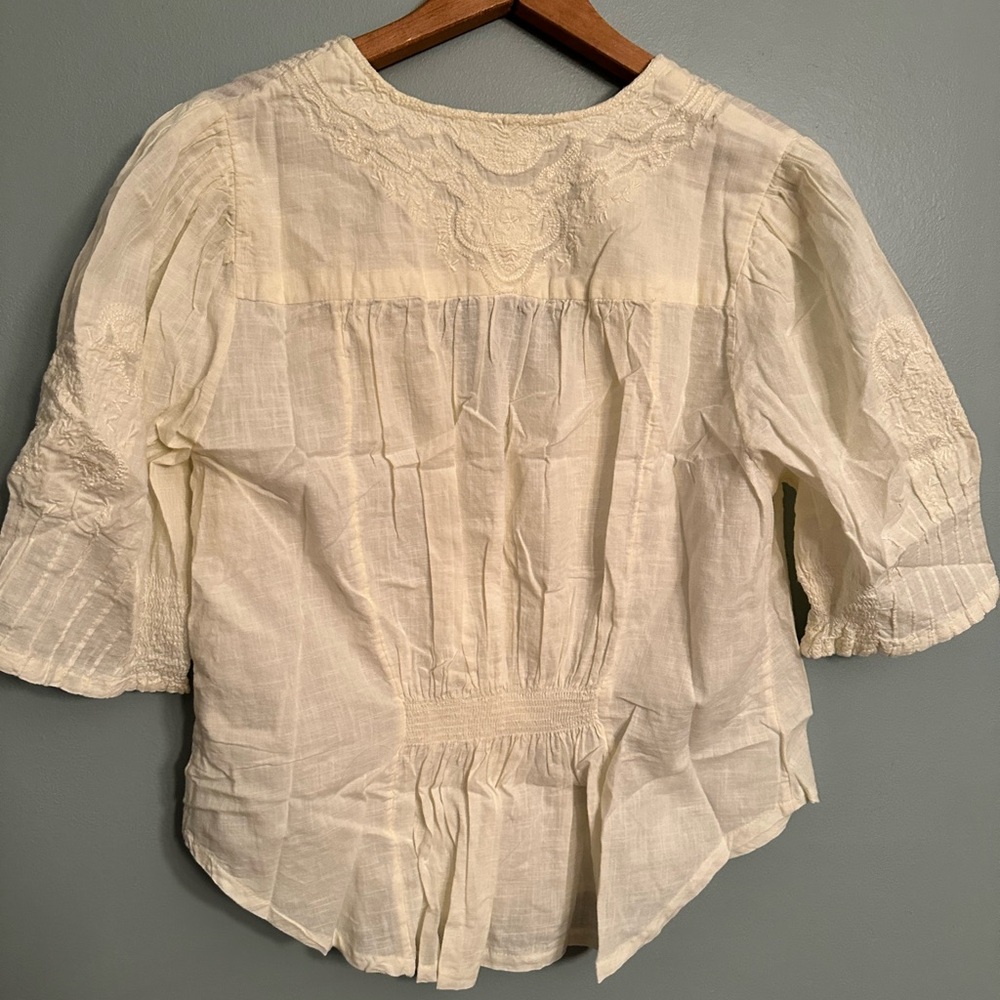 NWT Free People Laurie Embroidered Blouse In Bones Medium - Picture 7 of 7